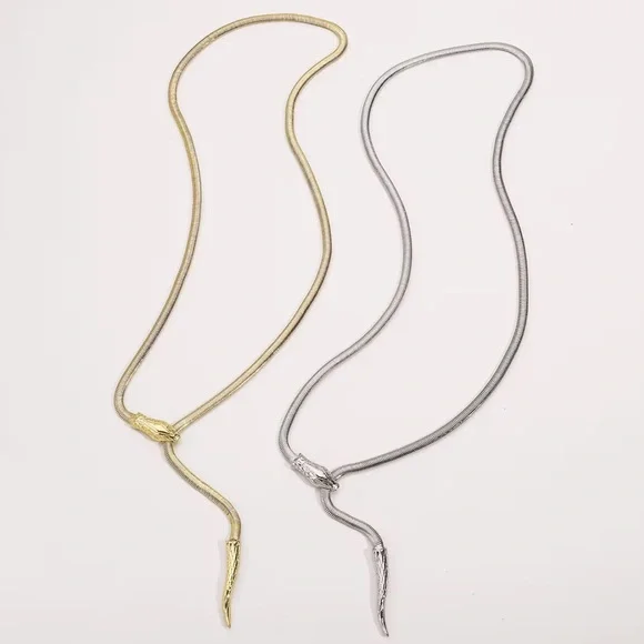 Silver Snake Lariat Necklace – Adjustable Y-Necklace Statement Chain - Picture 4 of 13